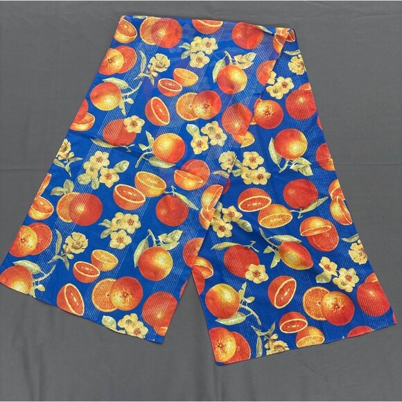 Vintage Citrus Floral Blue & Orange Cotton Fabric Scarf Headwear - Picture 1 of 4